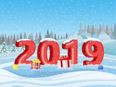 Karlı ve ağaçlı Noel manzarası