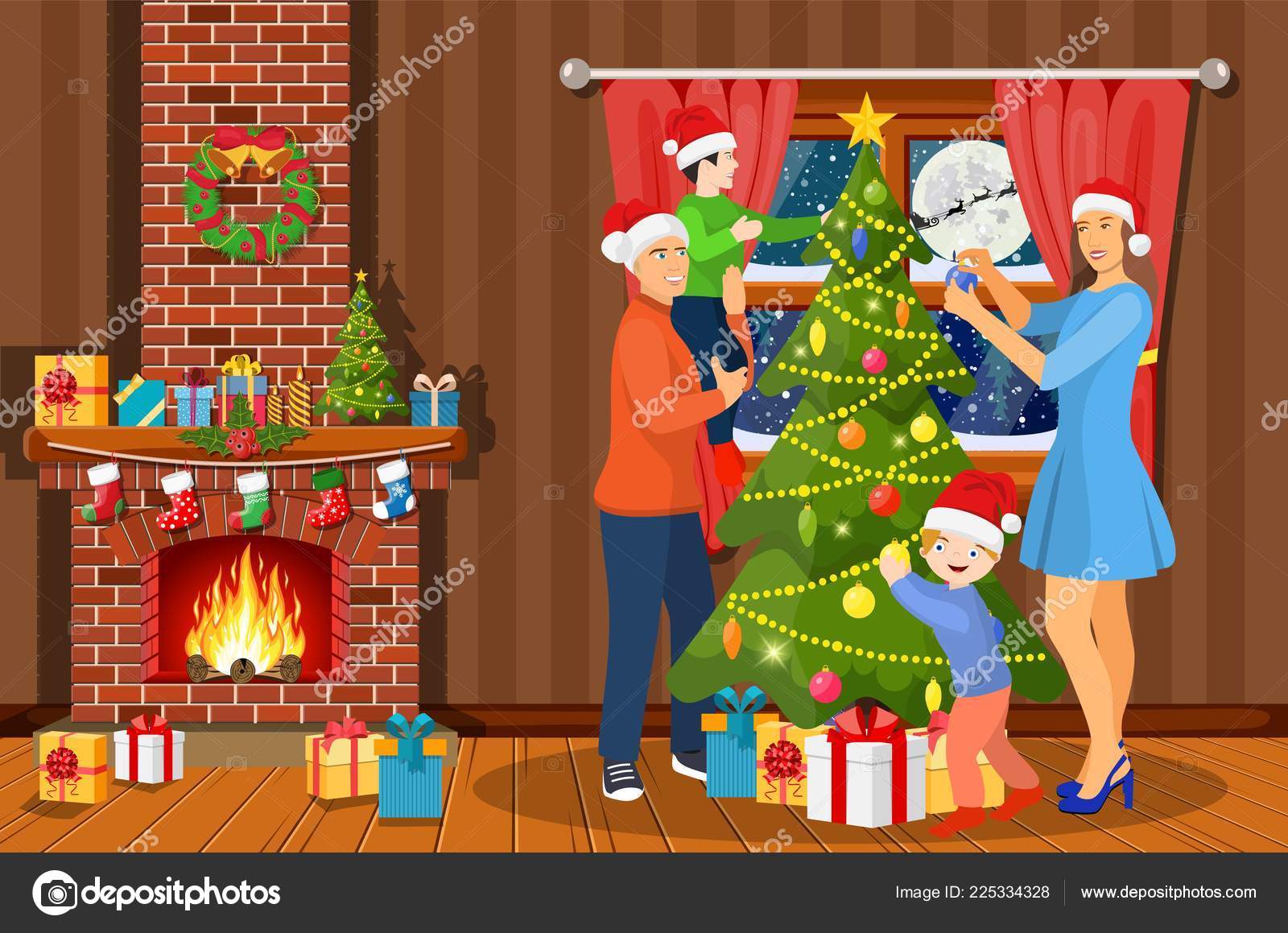 Family Member Celebrating Christmas Home Illustration Stock Vector by  ©brgfx 444846364