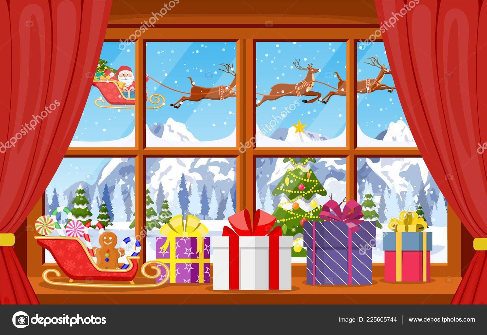 Christmas window view with a snowy landscape Stock Vector Image by  ©drogatnev #225605744