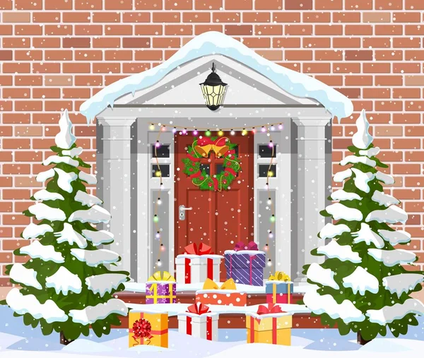 House with Christmas decorations — Stock Vector