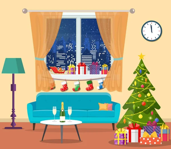 Interiér vánoční místnosti. — Stockový vektor