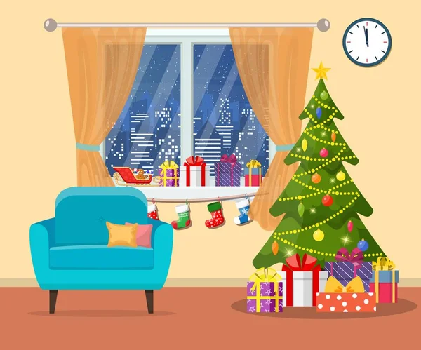 Interiér vánoční místnosti. — Stockový vektor