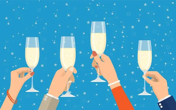 People holding champagne glasses — Stock Vector