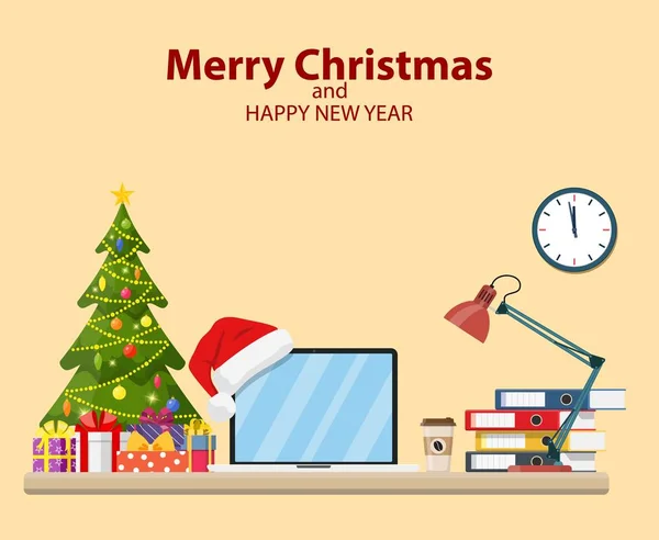 Noël et Nouvel An dans un bureau moderne — Image vectorielle
