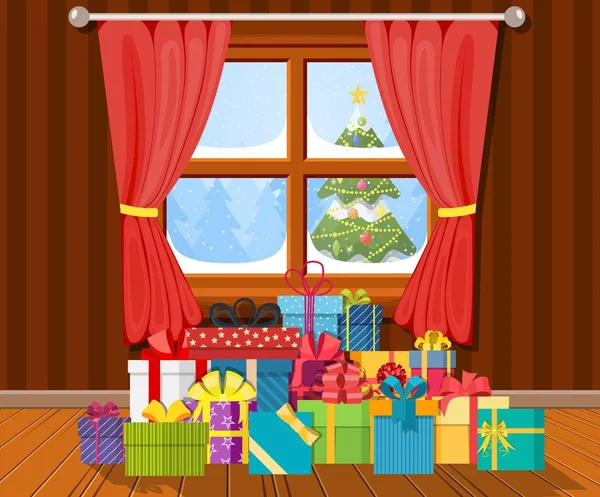 Interior of room with gifts. — Stock Vector