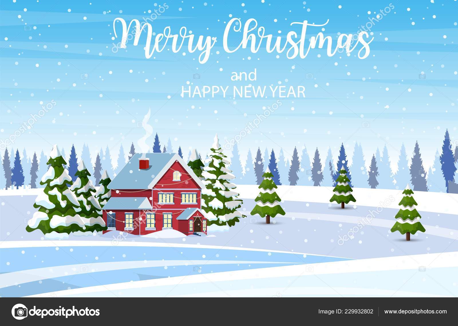 Christmas landscape background with snow and tree Stock Vector Image by ...