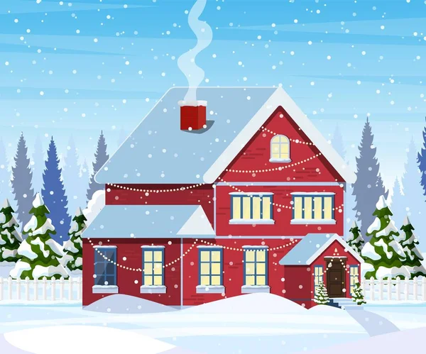 Fondo de paisaje navideño con nieve y árbol — Vector de stock