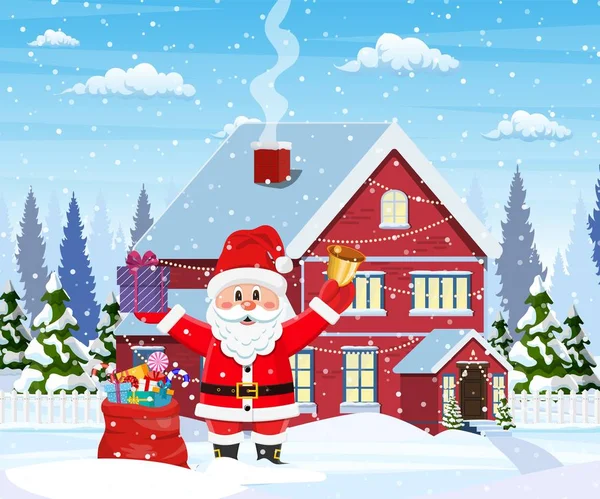 Будинок у сніжному різдвяному пейзажі — стоковий вектор