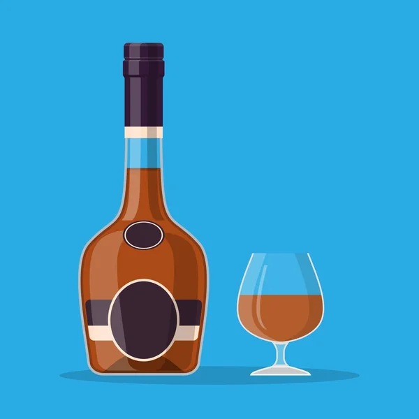 Cognac flaska och glas. — Stock vektor
