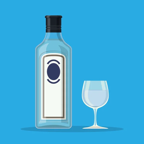 Bottle of gin with shot glass. — Wektor stockowy