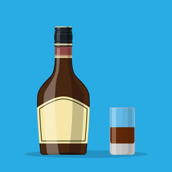 Botella de licor de hierba con vaso de chupito . — Vector de stock