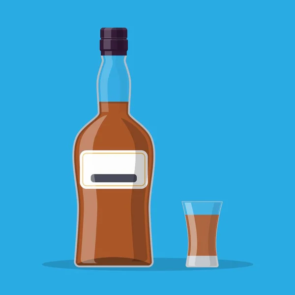Butelkę Rumu Szkła Pić Rum Alkoholu Ilustracja Wektorowa Płaski — Wektor stockowy