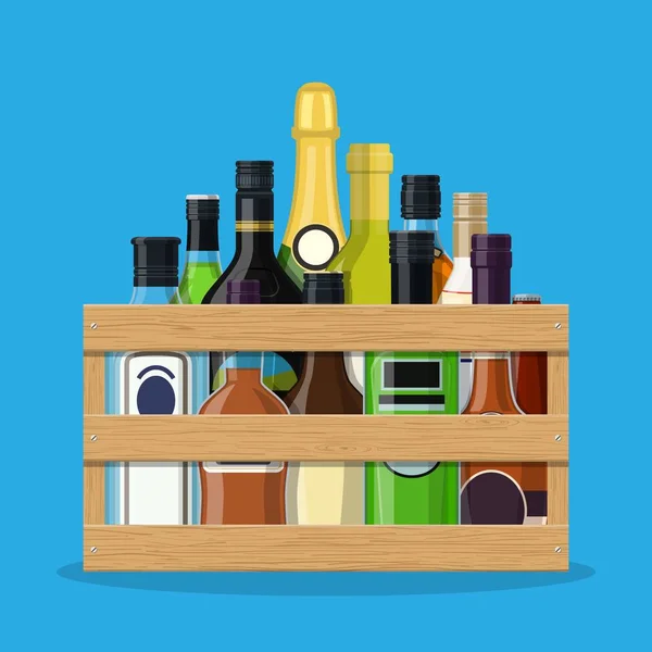 Alcohol drinks collection in box in hand. — Stock Vector