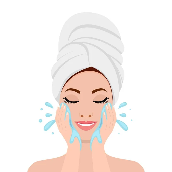美人顔を洗う過程 — ストックベクタ
