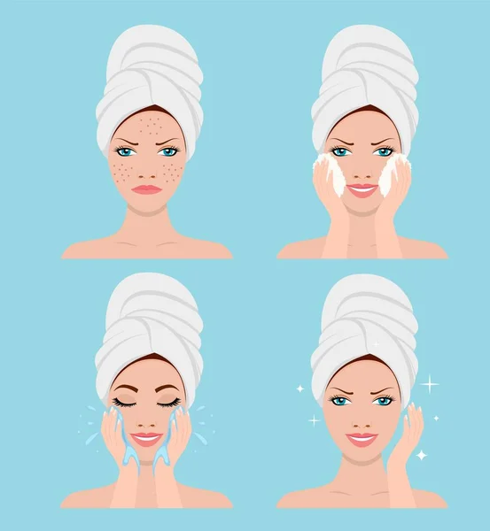 Proces čištění obličeje akné — Stockový vektor