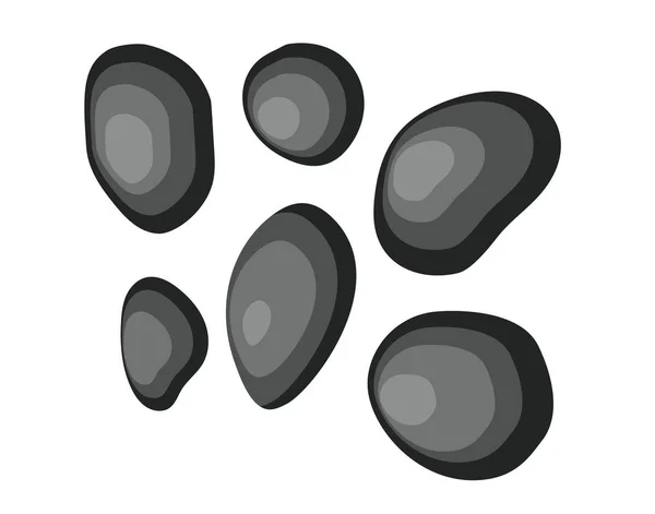 Conjunto de pedras de basalto preto brilhante para massagem —  Vetores de Stock