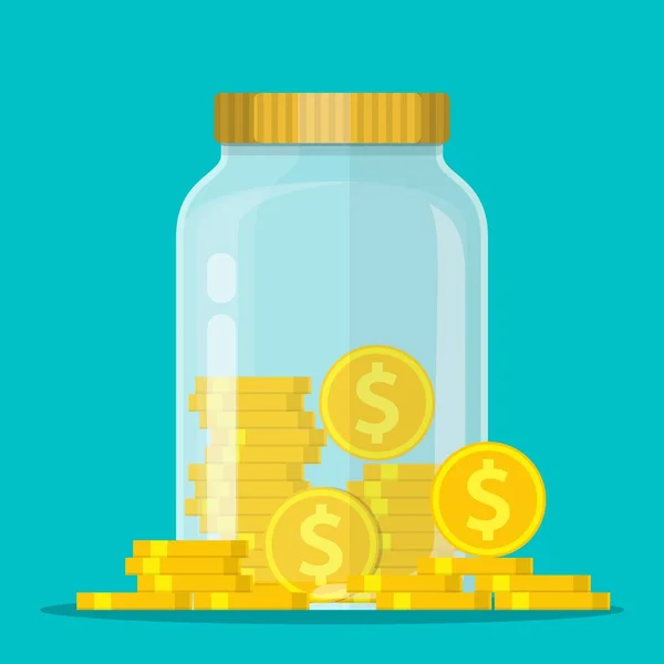 Money Jar. Saving dollar coin in jar. — Stock Vector