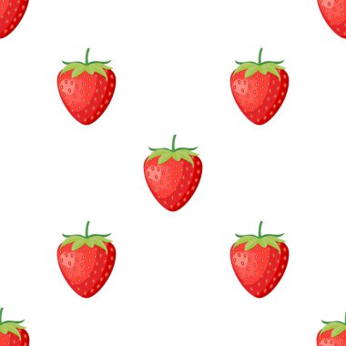 Tekstil baskıları, kartlar ve tasarım için yaprakları olmayan meyveli çilekler. Düz biçim, vektör illüstrasyonu