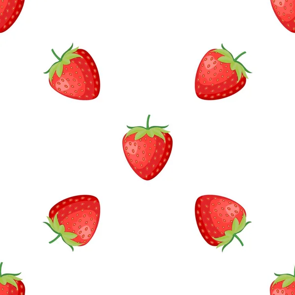 Bayas fresa de frutas con hojas patrón sin costuras para estampados textiles, tarjetas, diseño. Estilo plano, ilustración vectorial — Vector de stock