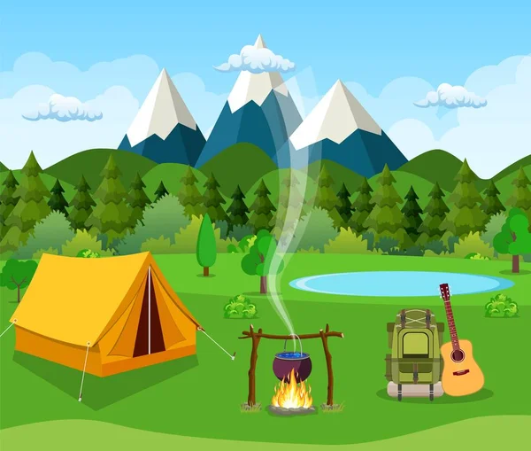 Wektor płaska ilustracja camping. — Wektor stockowy