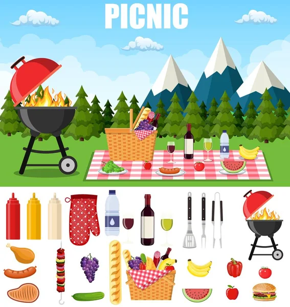 Summer picnic in the mountains. — Stock Vector