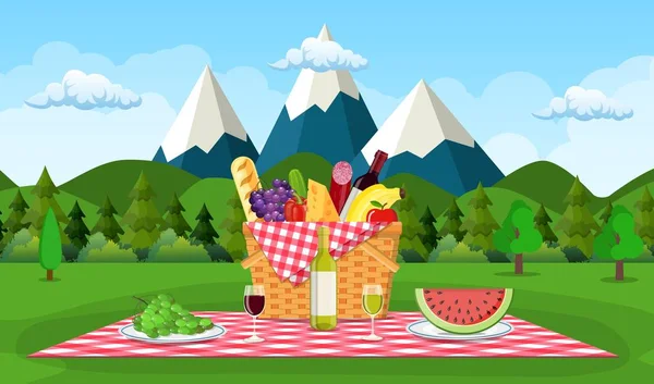 Picnic en las montañas — Vector de stock