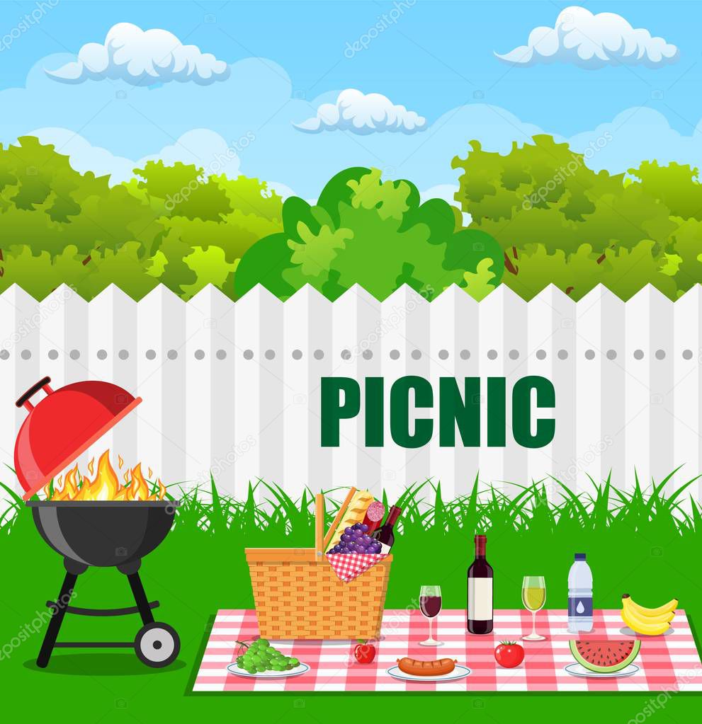 barbecue grill and kitchen utensils