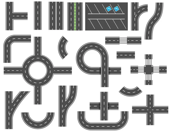 Elementos de diseño de carreteras de asfalto para mapa de ciudad — Vector de stock