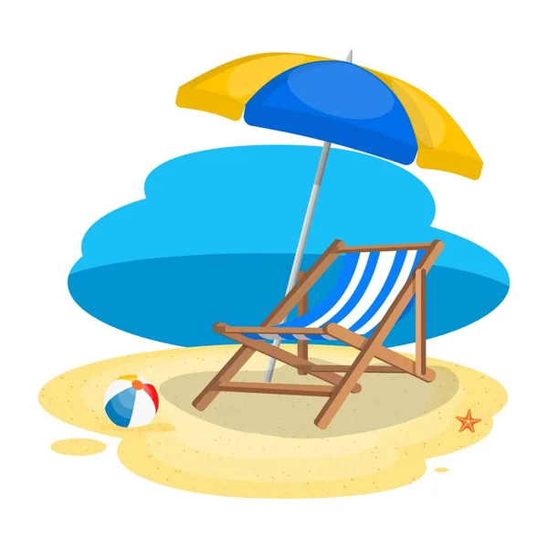 Guarda-chuva e espreguiçadeira na praia — Vetor de Stock