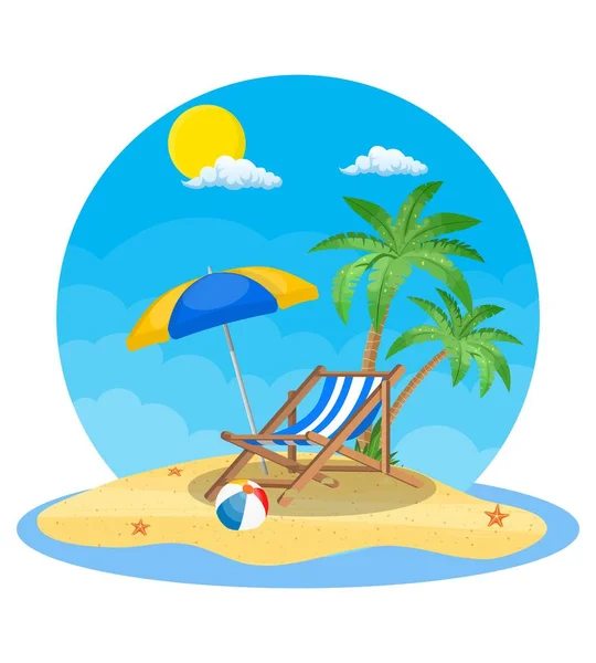 Umbrella and sun lounger on the beach — Stock Vector