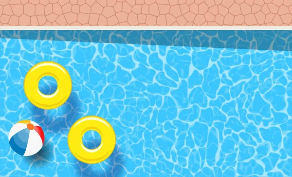 Due anelli della piscina e palla galleggiante in una piscina — Vettoriale Stock
