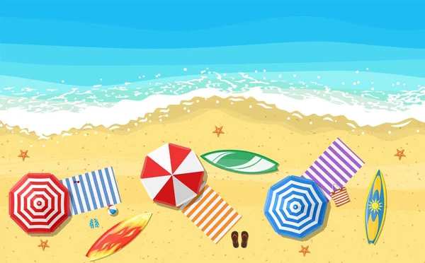 海滩遮阳伞拖鞋和海滩 — 图库矢量图片