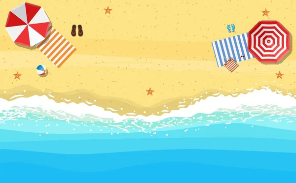 Sombrillas de playa chanclas y playa — Vector de stock