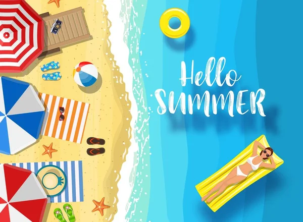 Послание Hello Summer на морском фоне . — стоковый вектор