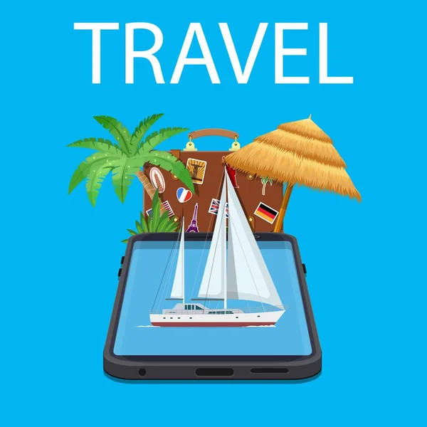 App móvil de viajes de vacaciones en línea — Vector de stock