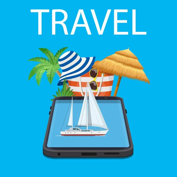 App móvil de viajes de vacaciones en línea — Vector de stock