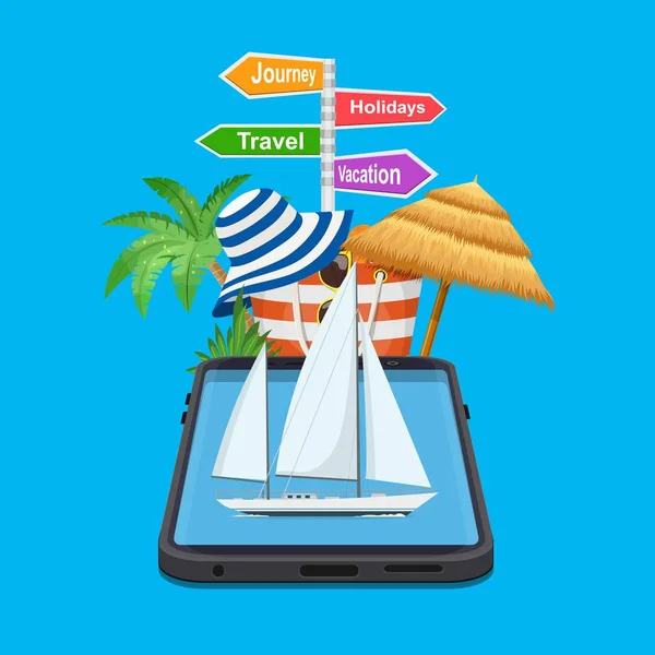 App móvil de viajes de vacaciones en línea — Vector de stock