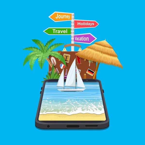 App móvil de viajes de vacaciones en línea — Vector de stock