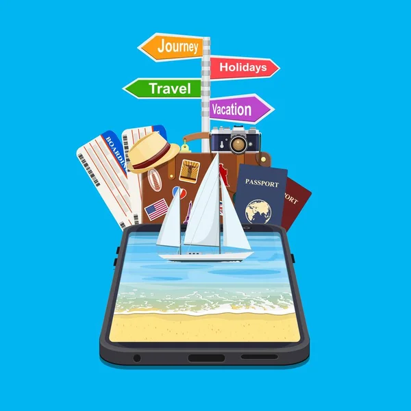 Online vakantie reizen mobiele app — Stockvector