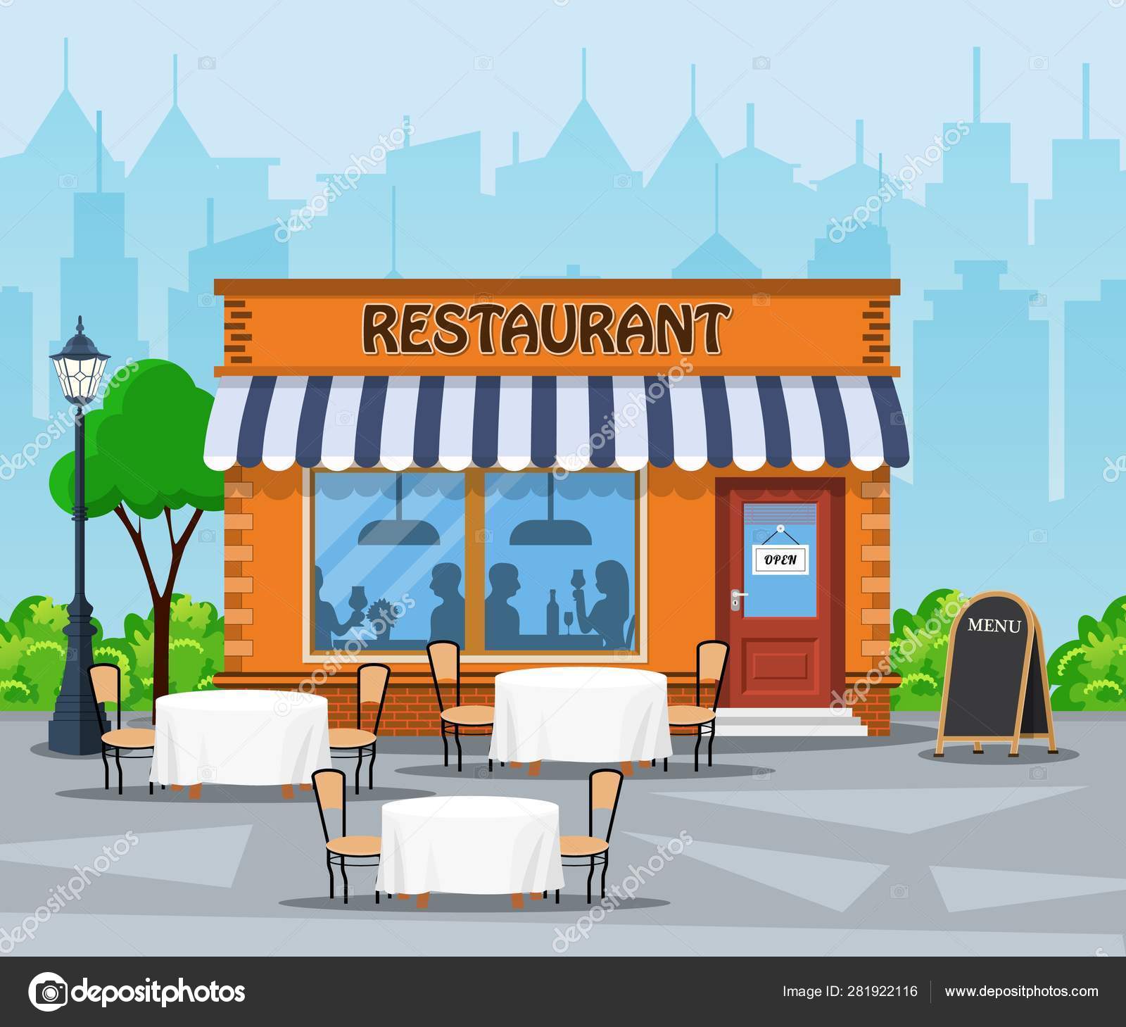 Restaurant building city background street Stock Vector Image by ©drogatnev  #281922116