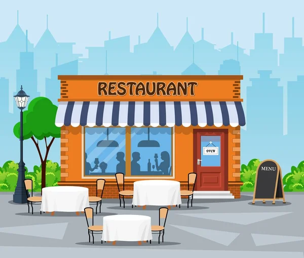 Restaurant bâtiment ville fond rue — Image vectorielle