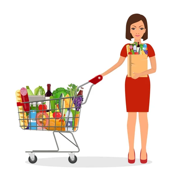 Femme faisant du shopping au supermarché — Image vectorielle