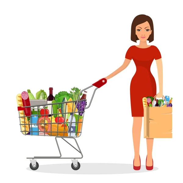 Woman shopping in supermarket — Stock Vector