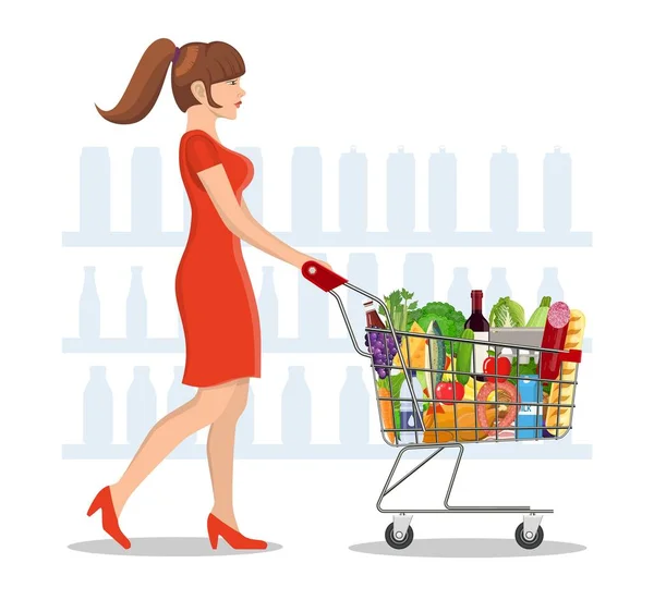 Young woman shopping for groceries — Stock Vector