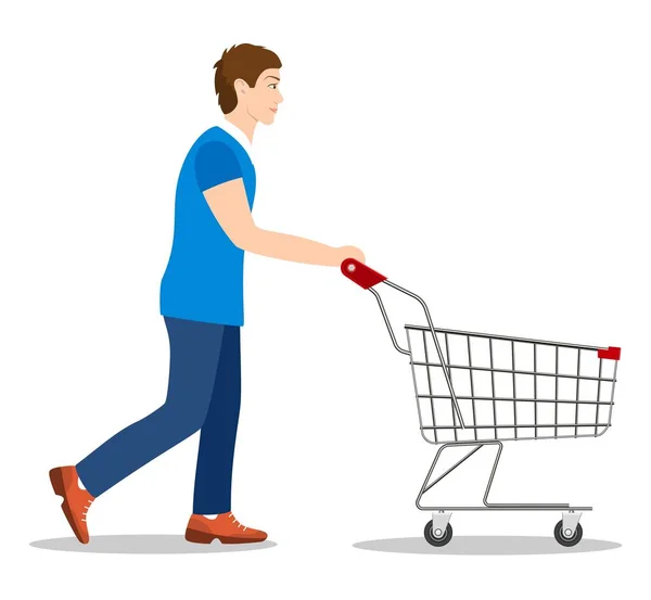 Hombre de compras con un carrito — Archivo Imágenes Vectoriales