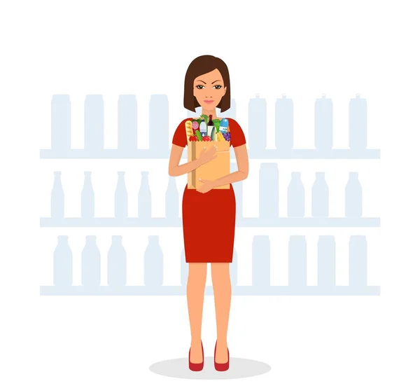 Femme faisant du shopping au supermarché — Image vectorielle