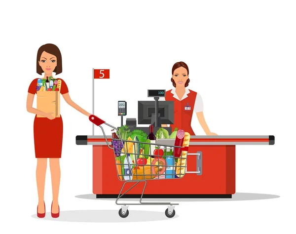 People Shopping in supermarket. — Stock Vector