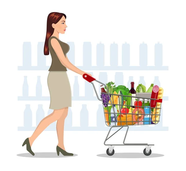 Jeune femme magasinant pour l'épicerie — Image vectorielle