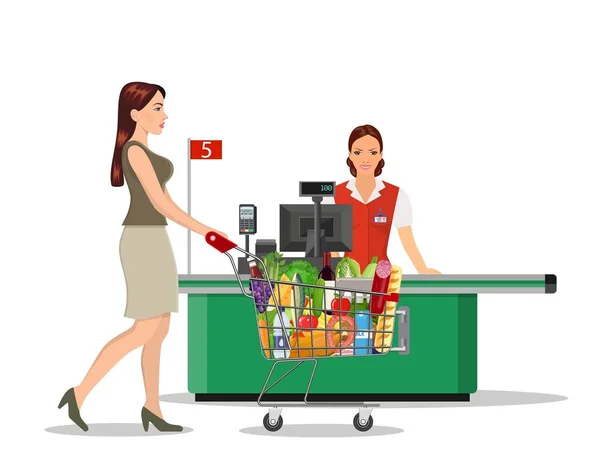 Gente de compras en el supermercado. — Vector de stock