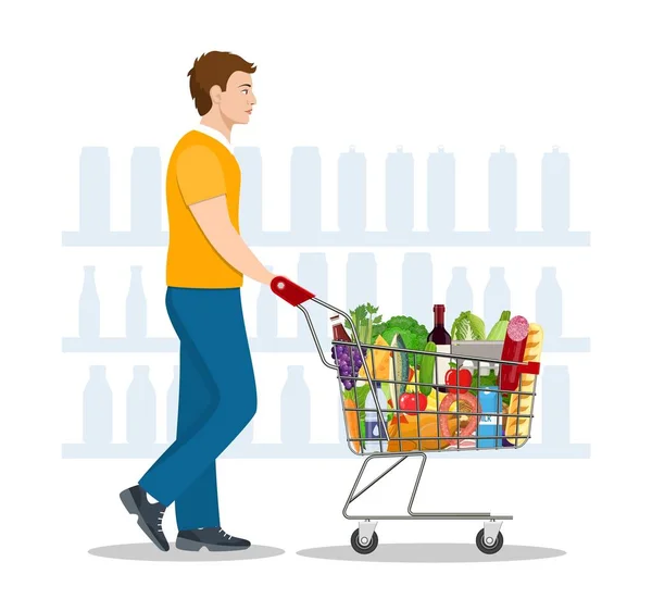 Giovane uomo shopping per generi alimentari — Vettoriale Stock